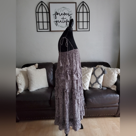 Storia Midi Tiered Floral Sundress Women's Size S Boho Chic Tie Straps - Picture 10 of 12